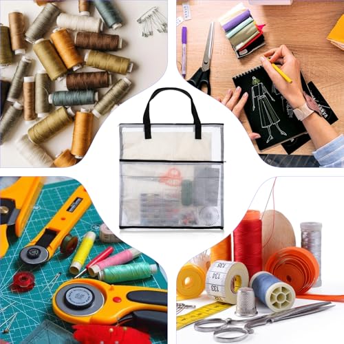 Elegaperma Sewing Project Bag, Needlepoint Project Bag Durable and Stylish Mesh PVC, Large-Capacity Project-Bags, Knitting Supplies, Office Supplies, Books (Black)