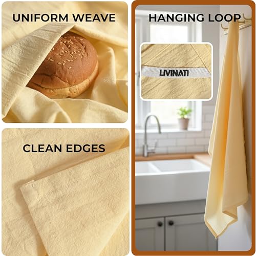 Natural - Blank Plain - Linen Tea Towels For Kitchen - For Crafting Embroidery Baking Sourdough Bread Proofing - 100% Cotton Flour Sack Dish Towels - 18"X28" - 3 Pack - Heavy Weight High Threadcount - size: 18"x28" Set of 3