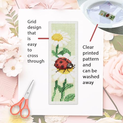 ORIGACH 6 Set Ladybug Cross Stitch Bookmark Kit for Beginner - style: Ladybug