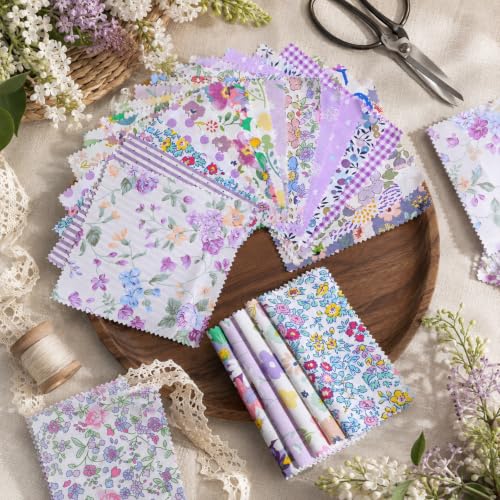100 Pcs Purple Charm Pack Fabric for Quilting 5 Inch - color: Purple, size: 5″