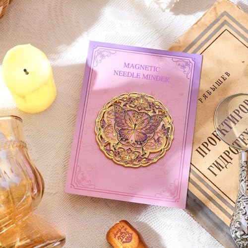 Kalaxy47 Needle Minder Magnet - Exclusive The Butterfly Dream Design, Gold Stamping, 2.4" Large Powerful Magnet for Cross Stitch, Embroidery, Sewing，Fridge Magnet，Safe for Crafters（Butterfly