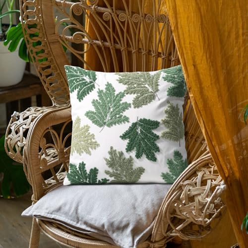 Set of 2 Embroidered Decorative Throw Pillow Covers Couch Square Pillowcases Cushion for Bedroom Sofa Farmhouse Decor 18x18 Inch (Green Maple Leaf) - color: Green Maple Leaf