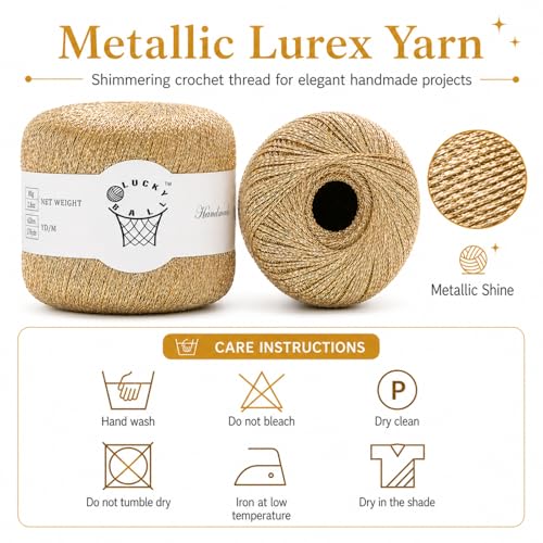 80g Sparkle Silver Lurex Thread Shining Yarn, Metallic Crochet Thread Yarn for Crocheting, Sparkle Metallic for Knitting Clothes, Car Charm, Keychain Charm(Gold) - color: Gold