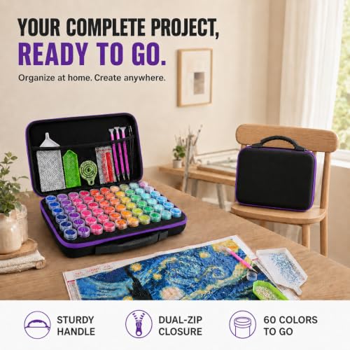 MERATIA Diamond Art Storage Organizer, 60 Jars with Accessories - color: Purple-60 Slots