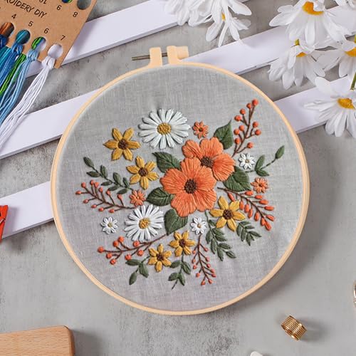 Huacan Embroidery Kits Flower for Adults Beginner 4 Pcs DIY Cross Stitch Stamped Flowers Pattern Stitching Sewing Kit 7.9 x 7.9 Inch - color: Floral 1