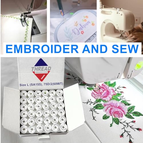 Sissewpro Prewound Bobbin Size L, Cardboard Size L Bobbins, 75D/2(60WT SA155 Size 9.4) Embroidery Bobbins Thread for Brother Babylock Singer Ricoma, 144pcs White Pack - color: SA155 60WT(75D) White