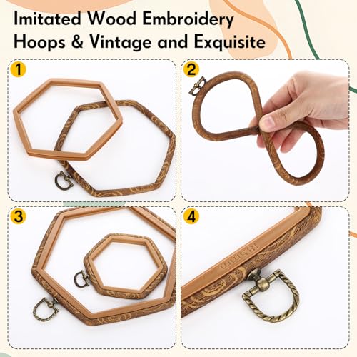 BrightRow 6 Pcs Large Embroidery Hoop Set Decorative Imitated Wood Display Frame Cross Stitch Hoop Ring for Art Craft DIY Sewing and Hanging Ornaments Decor(Hexagon,10.5+15.5+21 cm) - size: 10.5+15.5+21 cm, style: Hexagon
