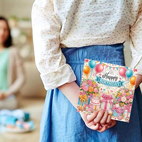 ACSAUMMY DIY Happy Birthday Diamond Art Painting Cards, 6 Pack Cake Gem Art Greeting Cards with Envelopes, 5D Diamond Dots Kits Birthday Cards Making Kits for Adults Family Friends Birthday Gifts - color: Cake-6pcs