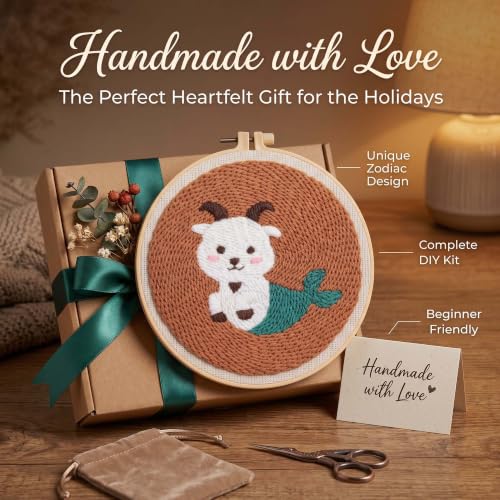Harimau Punch Needle Kit Twelve Zodiac Signs Pattern,1Pc Embroidery Hoop, Essential Punch Needle Supplies,Ideal Punch Art for Beginners,DIY Adults Embroidery, Video Teaching - color: 65284