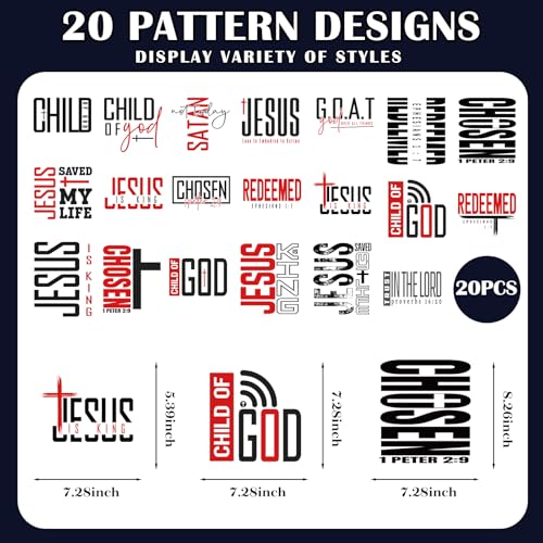 Dazoratix Christian Iron on Transfers - 20 Sheets Jesus Bible Verse DTF Ready to Press Heat Patches Religious Faith Vinyl Stickers Decals for Men T Shirts Clothes Pillow Bag Hat Appliques DIY Crafts - style: Christian