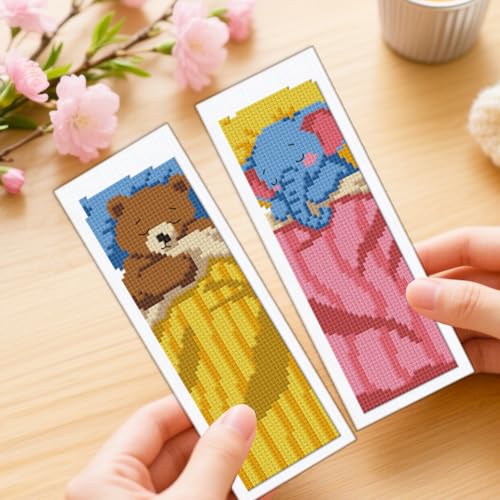 ORIGACH 6 Set Sleepy Animal Friends Cross Stitch Bookmark Kit for Beginner - style: Sleepy Friends