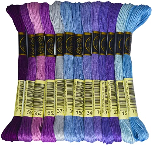 Premium Rainbow Color Embroidery Floss - Cross Stitch Threads - Friendship Bracelets Floss - Crafts Floss - 14 Skeins Per Pack Embroidery Floss, Dark Delft Blue Gradient - color: Drk DelftBlue Gradient