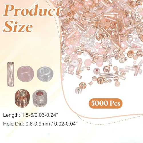 MECCANIXITY 5000 Pcs Mixed Glass Seed Beads, 1.5-6mm Mini Loose Glass Bugle Spacer Bead Embroidery Beads for DIY Craft Projects Earrings Necklaces Bracelets Jewelry Making, Champagne Color - color: Champagne Color