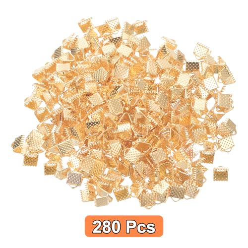 uxcell 280Pcs Ribbon Crimp Clamp Ends, 6mm Bookmark Pinch Crimp Ends, Cord Ends Fasteners Clasp Crimp Ends for DIY Bracelet Necklace Jewelry Making, Light Golden - color: Light Golden, size: 6mm