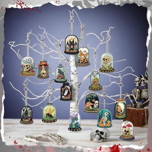 WILLBOND 30 Pcs Halloween Gothic Diamond Art Keychains, Horror Diamond Art - color: multiple colors