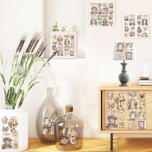 16 Pcs Garden Birds Rub-On Transfers for Furniture & Crafts - style: Pink Garden