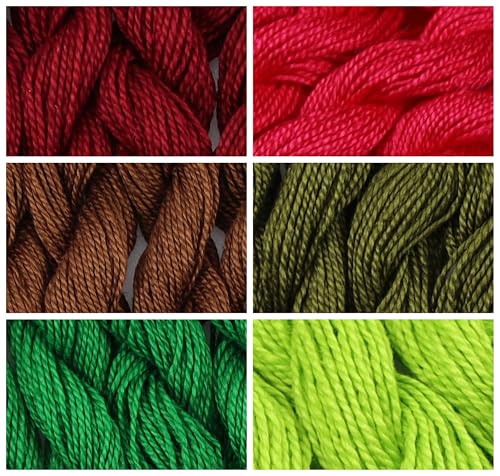 KCS 162 Yards(150 Meters) Mercerized Pearl Cotton Crochet Needlepoint Thread,Size 5,6 skeins,Mixed Color 15 - color: 6color15, size: 6 skeins