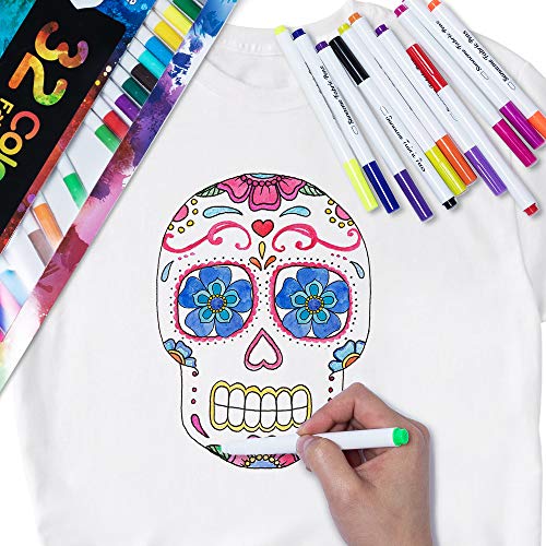 sunacme Fabric Markers Pen, 32 Colors Permanent Fabric Paint Pens