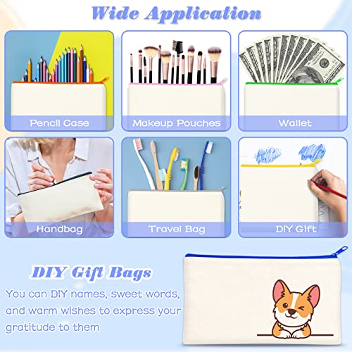 ZeeDix Small Canvas Zipper Pouch for Makeup Pencil Travel Storage 8.3x5 In - color: Beige-Color Zipper, style: 8 Pcs