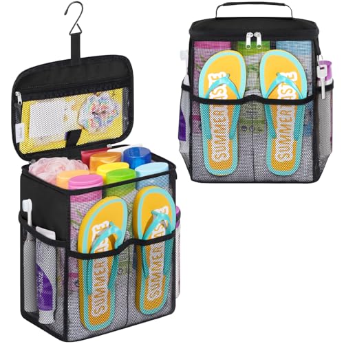 Lifewit Mesh Shower Caddy, Hanging Bathroom Organizer with Slipper pockets - color: Black