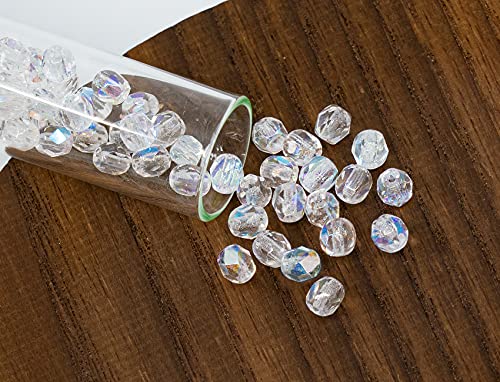 100pcs Faceted Fire Polished Pressed Czech Glass Beads 3mm (0.12in), Crystal AB 00030-28701 - color: Crystal AB