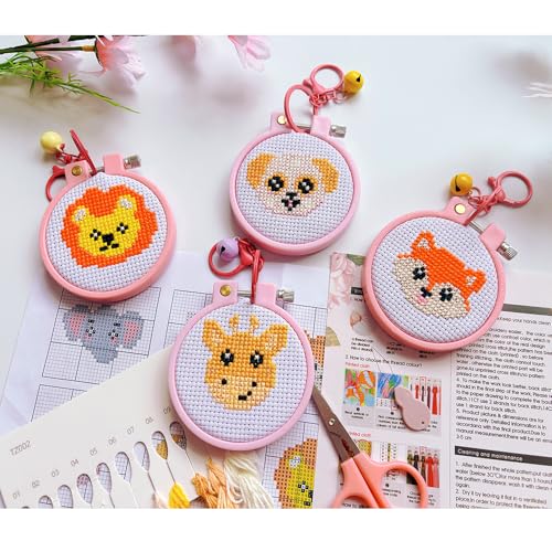 8 Pack Animals Stamped Cross Stitch Kits for Kids Beginners with Frame - color: Animals
