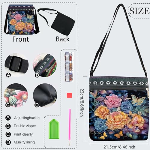 LSQFS DIY Diamond Painting Crossbody Bag, Diamond Art Kits for Adults, PU Leather Art Bag, Craft Kits for Adults Women, Portable Crossbody Purse as Gift for Diamond Art Projects - color: Butterfly flower 4