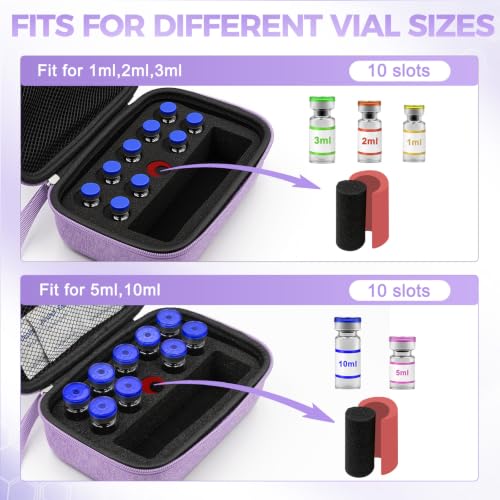 Peptide Case for Fridge, Insulin Vial Case for Diabetics - color: Purple-10×(1-10ml)