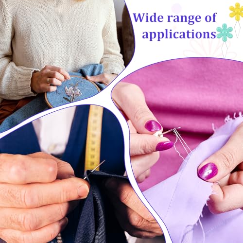 16PCS Multicolor Needle Threaders, Flower Shape Colorful Needle Threader Kit Assorted Colors Plastic Flower Head Wire Loop for Hand Stitching, Quilting, DIY Art