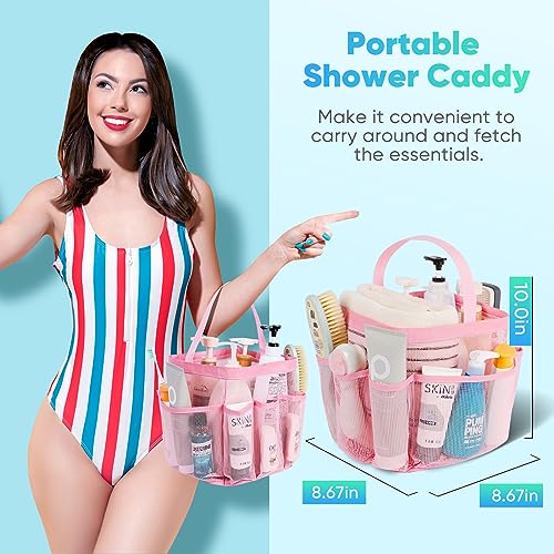 EUDELE 2 Pack Mesh Shower Caddy Portable for College Dorm Room Essentials, Shower Caddy Dorm with 9-Pocket Large Capacity,Shower Bag for Beach,Swimming,Gym All Black+All Purple - color: All Black+All Pink