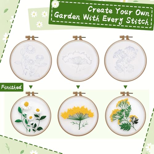Ovveroche 3 Sets Embroidery Kit for Beginners, Flower Cross Stitch Kits