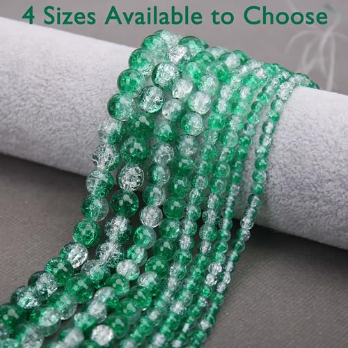 400PCs 4mm Green Crackle Glass Beads Bulk, Round Smooth Hole Glass Crystal Beads for Jewelry Making, DIY Bracelets, Necklaces, Bag Charms, Keychains and Craft Projects - color: Green Crackle, size: 4MM