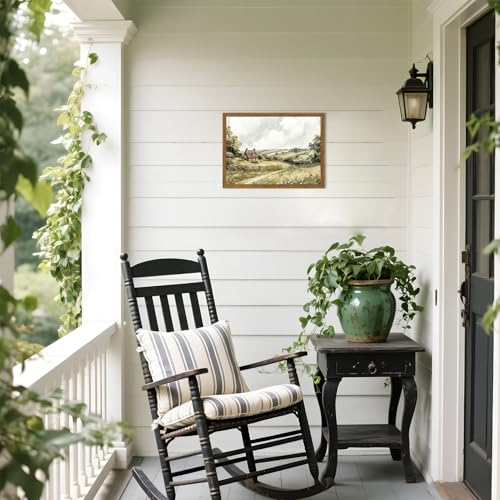 Framed Vintage Canvas Wall Art, Cottage Landscape Wall Decor Paintings, Rustic Farmhouse Pictures Prints Aesthetic Home Decor for Living Room Bedroom Bathroom 12x16 inch - color: Country Path, size: 16"L x 12"W