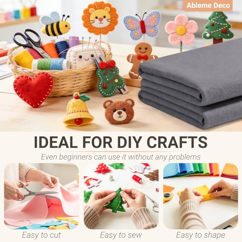 Felt Fabric Sheets 18" x 18" (2 Pack) 1.6mm Soft Craft Felt, Dark Grey - color: Dark Grey
