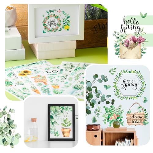 BBTO 12 Sheets Rub on Transfers for Crafts Wood Furniture DIY, 5.5" x 5.7" - style: Eucalyptus Leaf