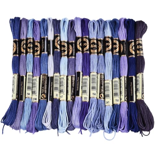 18 Skeins 6 Strands Blue Cross Stitch Thread Variegated Gradient Embroidery Floss Needlepoint Friendship Bracelet String Yarn Threads Bulk for Hand Sewing Bracelets Needlecraft Stitching DIY - color: Blue
