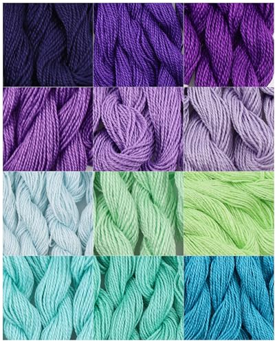 KCS 328 Yards(300 Meters) Mercerized Pearl Cotton Crochet Needlepoint Thread,Size 5, 12 skeins,Mixed Color 09 - color: 12color09, size: 12 skeins