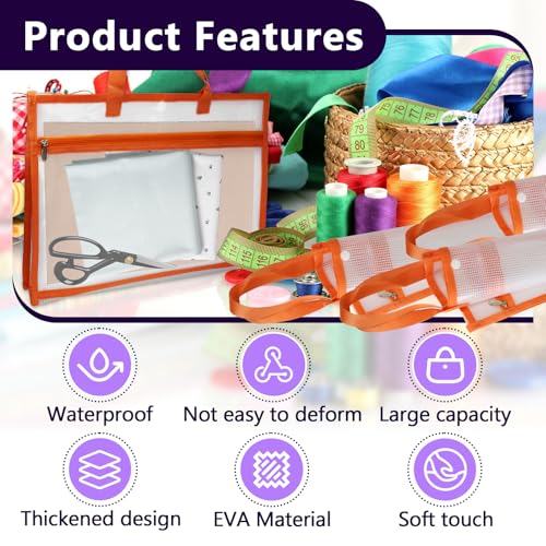 3 Pcs Portable Project Bags for Quilting Knitting, Stitching and Embroidery Projects Storage, Sew Project Bag with Zipper and Double Pockets, Transparent Mesh Sewing Project Bag for Crafter - size: 3 Pack