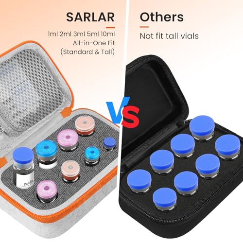 SARLAR Insulin Vial Case for Fridge, 8-Slot Peptide Vial Organizer Holder for Diabetics, All-Size Compatible Fits 1ml 2ml 3ml 5ml 10ml & Tall Vials, Hard Shell Felt Travel Storage Bag for GLP-1 Bottle