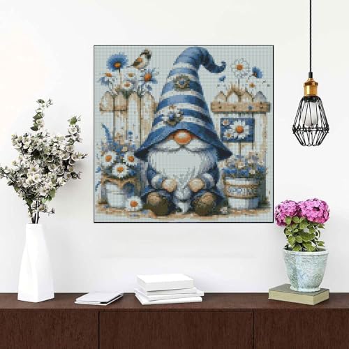 Flower Gnome Stamped Cross Stitch Kits Gnome Cross Stitch Patterns, Dimensions Cross Stitch Kits Embroidery Kit Arts and Crafts for Beginners 13.7x13.7 inches - color: D062A