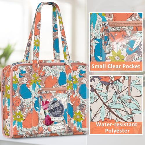 FINPAC Sewing and Craft Supplies Storage Tote Bag with Clear Pockets - color: Vintage Floral