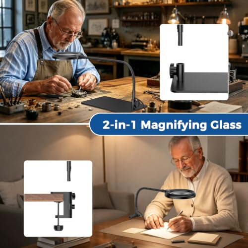 30X 10X Magnifying Glass with Light and Stand, 90 LED 5 Color, Square - size: Square
