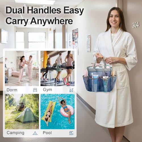 Mesh Shower Caddy Portable - 8 Pockets, S-Hook, Shower Bag for Dorm Camping - color: 1 Pack Blue, size: L (Classic Dorm Caddy)