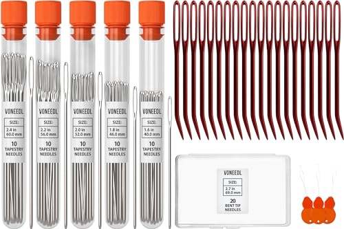 50 Large Eye Blunt Tapestry Needles and 20 Bent-Tip Tapestry Needles - Total 70 Easy to Thread Needles, Ideal for Sewing, Crafting, Darning, Embroidery, Knitting and DIY