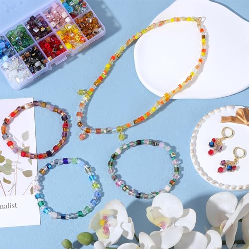 BEEFLYING 200Pcs 6mm Crystal Cube Glass Beads Square Loose Glass Spacer Beads for Jewelry Bracelet Necklace Earring DIY Craft Home Decor（0.24inch White - color: White, size: 6mm
