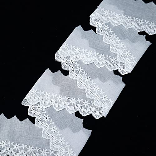 White Cotton Lace Trim Floral Eyelet Lace Ribbon Scalloped Embroidery Lace Trim for Dress, Pillow, Dolls/Pets Clothes (7 Yards x 3 Inch) - color: White 3inch