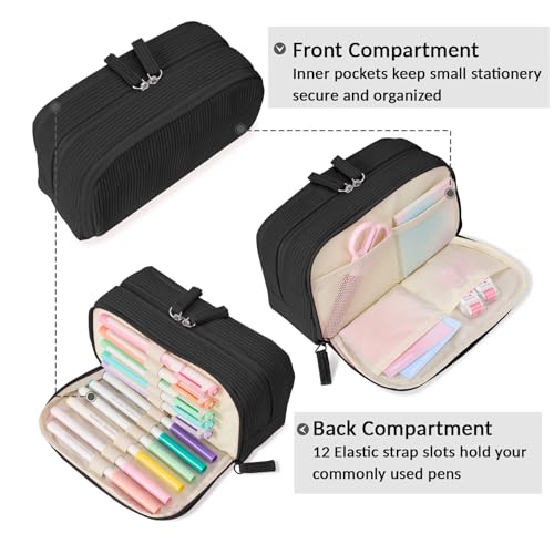 Sooez Big Capacity Pencil Case Pen Pouch, Soft Corduroy Pencil Bag - color: Black