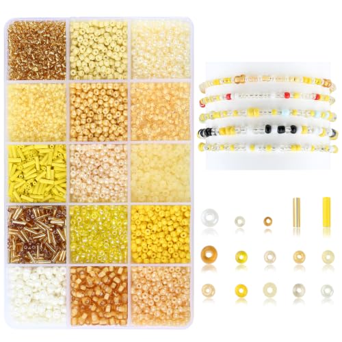 Yellow Seed Beads for Jewelry Making Glass Bugle Beads for DIY Craft - color: Yellow