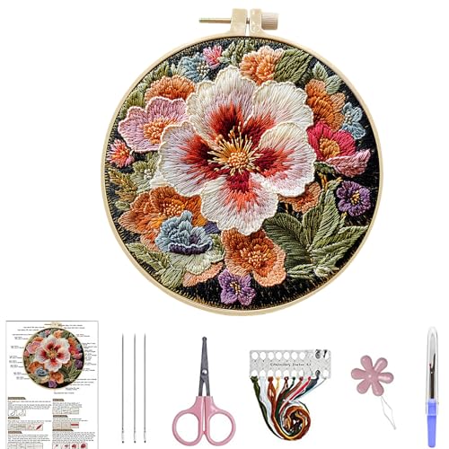 ARTopet Embroidery Kit for Beginners Cross Stitch Kits Needlepoint Set Colorful Flowers Patterns Embroidery Thread Kit for Craft Lover Hand Stitch with Hoop Threads Fabric-Flowers01 - color: Flowers01