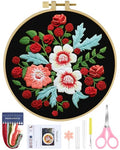 ERKOON Embroidery Kit for Beginners, Flower Cross Stitch Set for Include Embroidery Cloth Hoops Threads for Craft Lover Hand Stitch with Embroidery Skill Techniques (Dream Black Cloth) - color: Dream Black Cloth